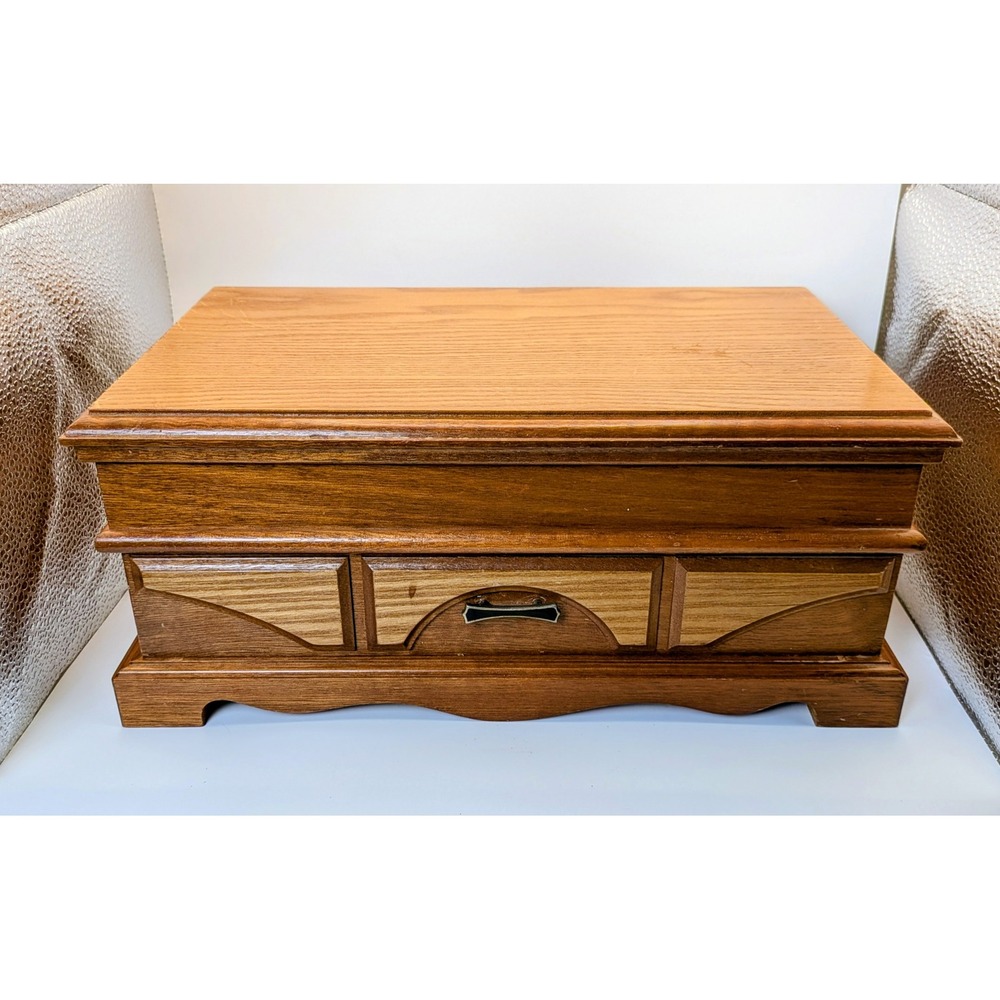 Vintage Wooden Jewelry Chest Lined Sweet